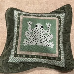Frog needlepoint pillow